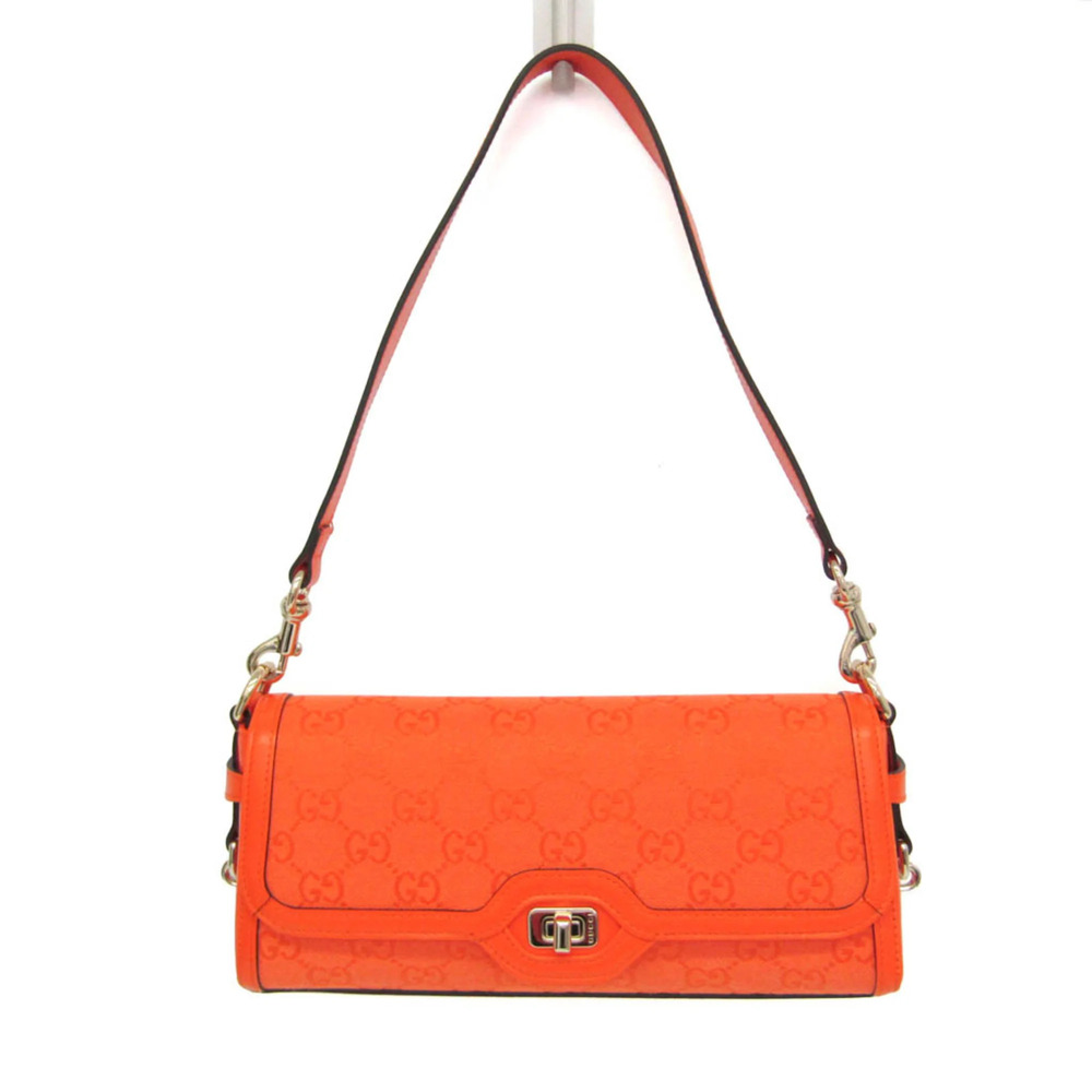 Gucci GG Canvas Luce 788061 Women's GG Canvas,Leather Shoulder Bag Orange